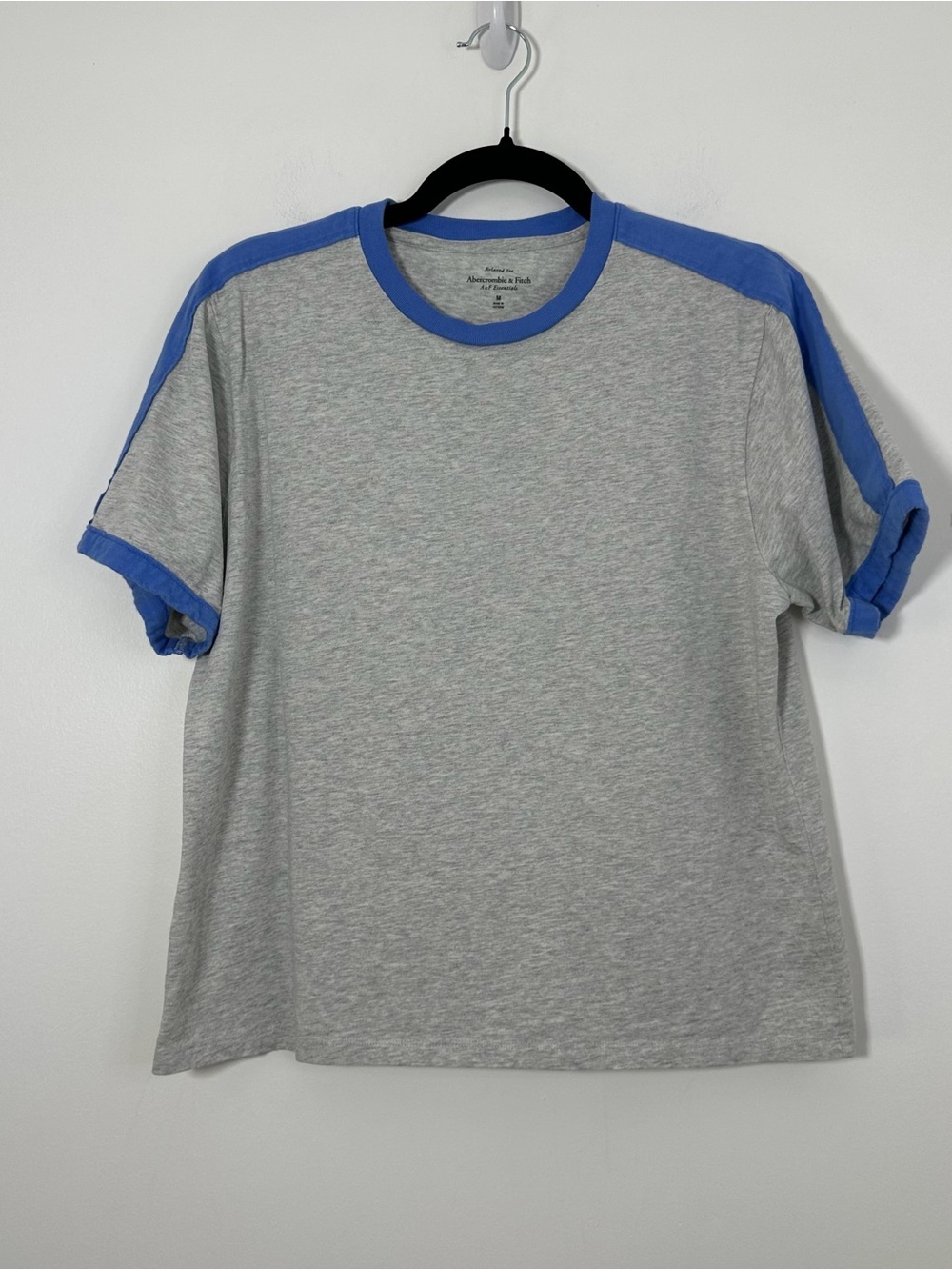 Abercrombie Essentials Relaxed Ringer Tee Gray Blue Size Medium